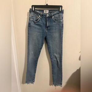 Agolde Blue Cropped Ankle Jeans with‎ Frayed Hem